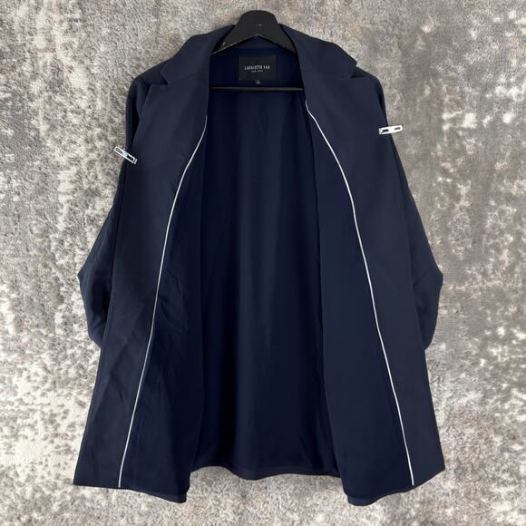 Lafayette 148 Size L Career Notched Open Front Blazer Jacket Navy Lined - Picture 2 of 8